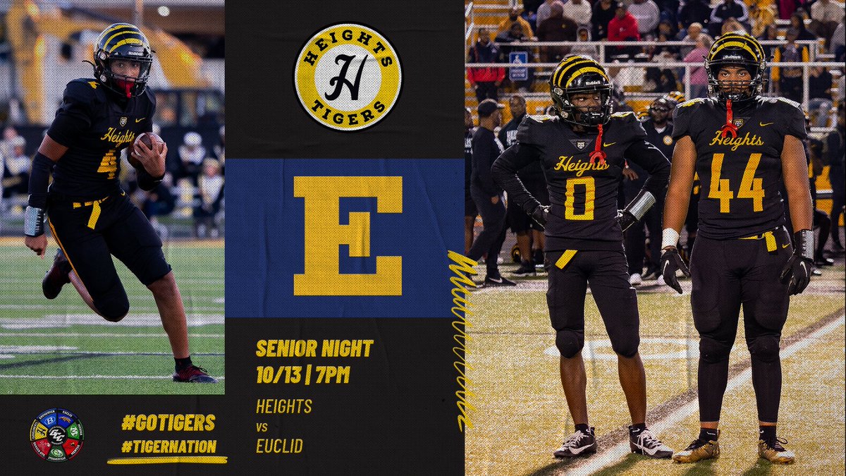 It’s SENIOR NIGHT for football, cheer and band! We will honor our seniors before the football game starting at 6:15pm. Let’s #GoTigers!!

📍 Cleveland Heights Stadium
⏰ 7pm
🆚 Euclid
📺 youtube.com/c/CHUHSchools
🏈 #TigerNation