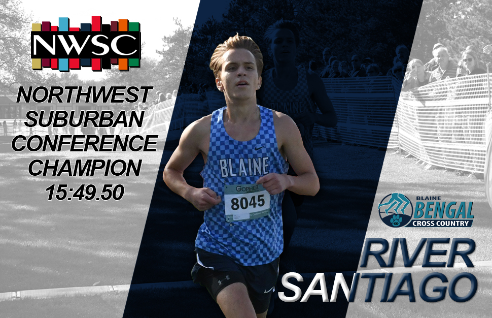 Congratulations to Blaine Senior River Santiago on winning to 2023-2024 Northwest Suburban Conference Cross Country Championship.  River posted a time of 15:49.50, 13 seconds ahead of his nearest competitor.