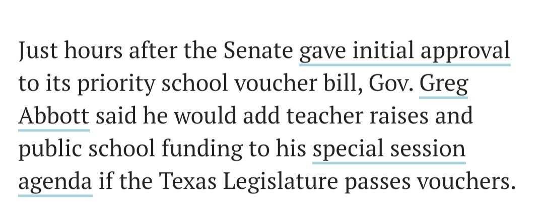 Governor Abbott is now holding 5.2 billion in funding for public education hostage until his school voucher program funding is approved by the legislature. texastribune.org/2023/10/12/gre… 
#txpol