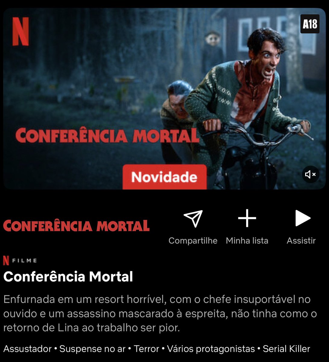 cinestera's tweet photo. Quem diria que ver um bando de velhos assalariados sendo perseguidos por um serial Killer seria tão divertido.

Conferência mortal que chegou na Netflix hoje é estranhamente bom e engraçado. Um Slasher com mortes criativas que surra aquela bomba de clube dos leitores Assassinos. https://t.co/2r1djjIlSI