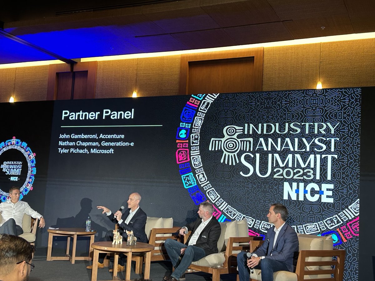 Here we go!!! Partner panel at #NICESummit interesting to hear from <a href="/accenture/">Accenture</a> <a href="/microsoft/">Microsoft</a> and Generation E. Good discussion on #AI and the scope of #CCaaS vs #CX