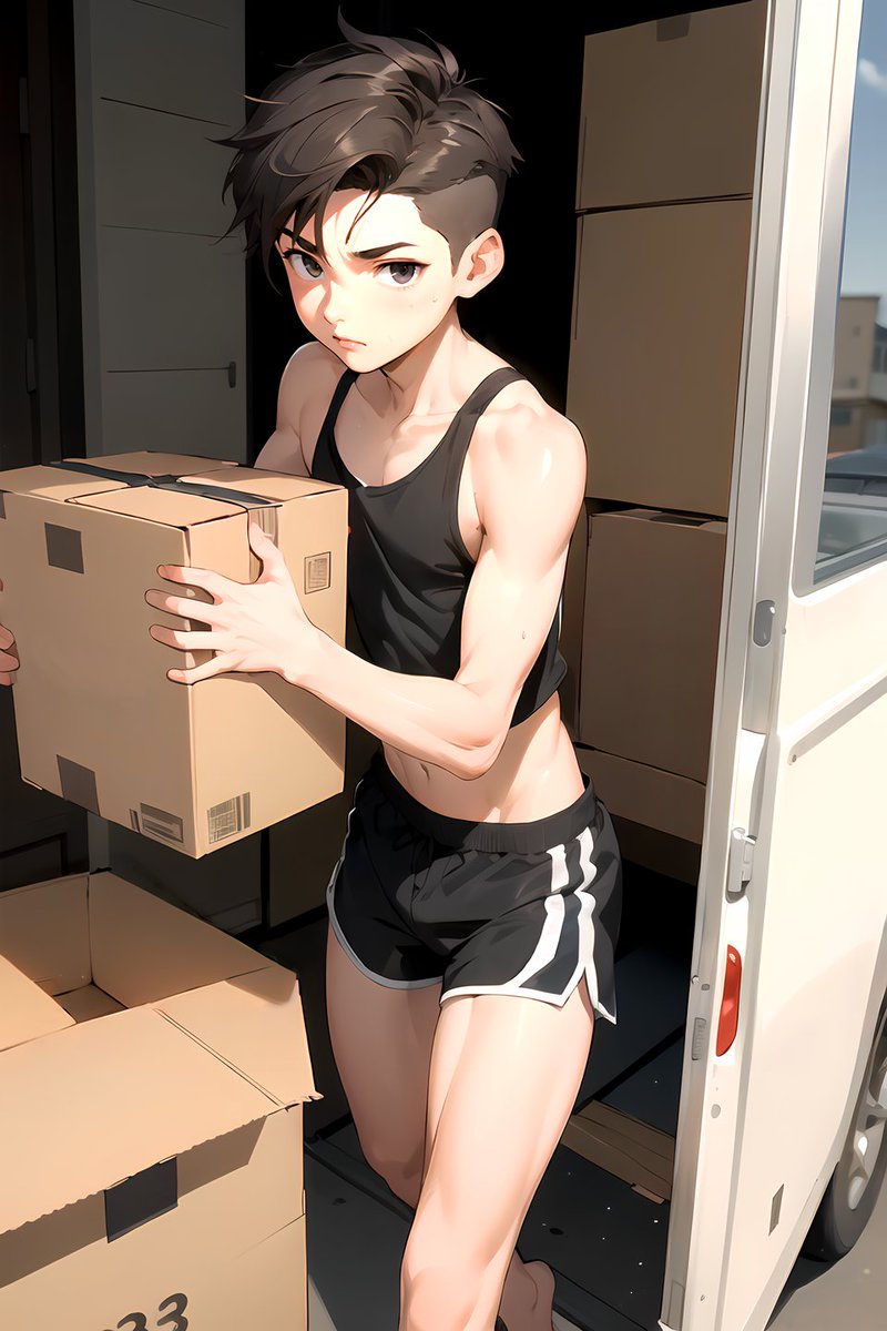 WonderTime777's tweet image. "Moving is so much work, I already need a shower, I can feel it." 📦 #AIart #AIイラスト #AIイラスト好きさんと繋がりたい #AI生成