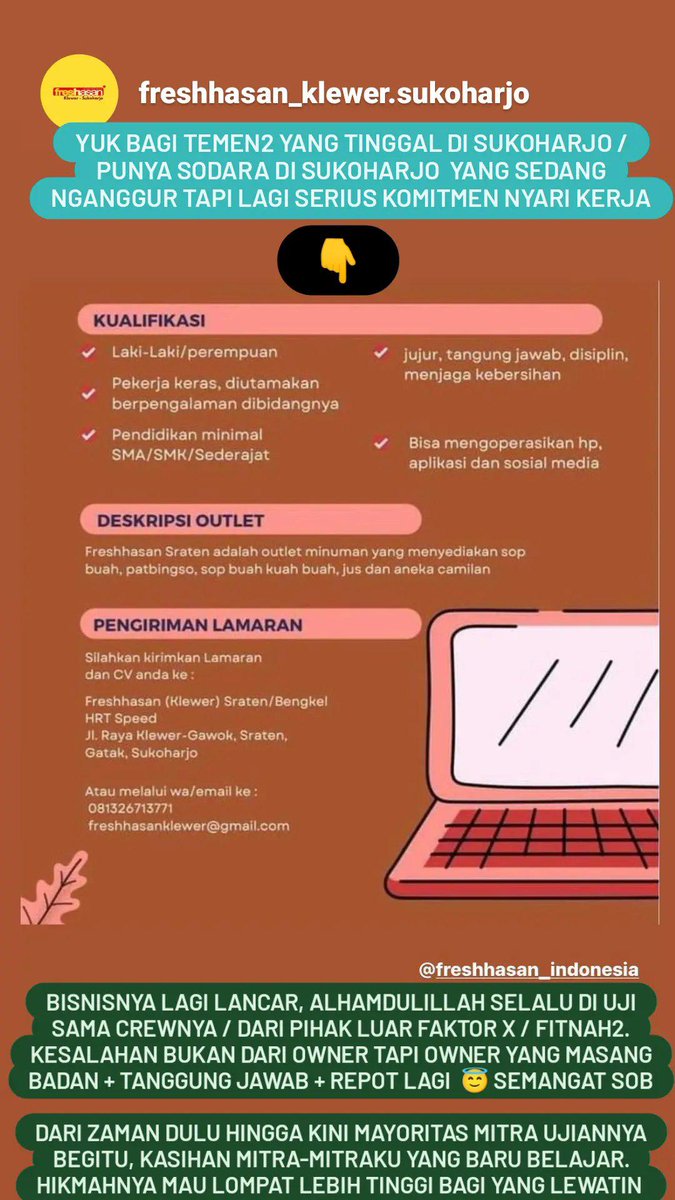 freshhasan_'s tweet photo. Loker sukoharjo https://t.co/HtYPDhm0At