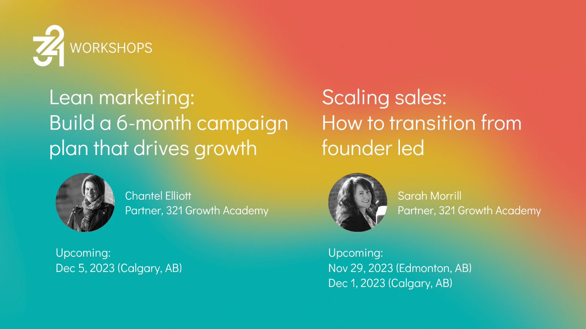 Ready to transition from founder-led #sales, or nail that 6-month #marketing plan? 🚀

That’s why we’re so excited to launch 321 workshops—a series of expert-led, half-day sales &amp; marketing workshops that you can apply to your biz right away.

Learn more: bit.ly/46FGwXq
