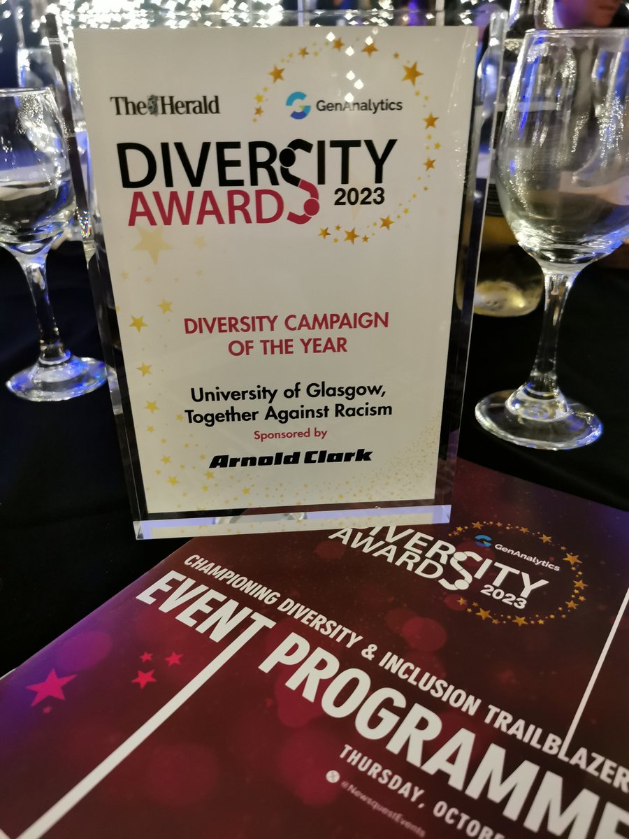 embrooksy8's tweet photo. Fantastic night at @NewsquestEvents @GenAnalytics Diversity Awards.

Amazing to pick up the award 'Diversity Campaign of the Year' for our 'Together Against Racism' campaign. Massive #TeamUofG effort. More to come. #OneTeamUofG https://t.co/eqa5CMNNaR