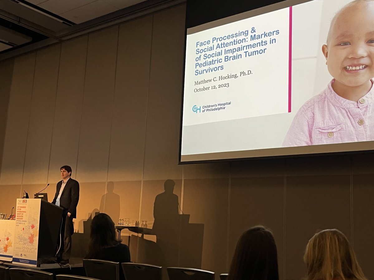 drlisaschwartz's tweet photo. awesome talk @matthocking1 on unique experimental design linking facial recognition and social attention with impairment in ped brain tumor survivors. Such innovative and important work. #SIOP2023 https://t.co/C31uN2ytLF
