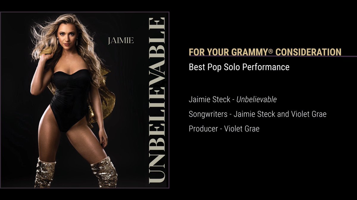 FOR YOUR GRAMMY®️ CONSIDERATION: 

BEST POP SOLO PERFORMANCE 
UNBELIEVABLE 
Jaimie Steck 

It’s time to bring PERFORMANCE back to Pop!🌟 #grammys #vote4grammys

m.youtube.com/watch?v=xP7z2x…