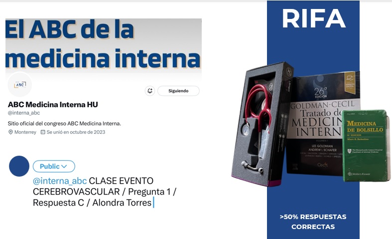 Te compartimos la dinámica para participar en la RIFA!
- Al finalizar cada una de las ponencias, se presentara un caso clínico y una serie de preguntas
- Deberás contestar de manera individual cada pregunta en el formato mostrado en la imagen
- Al menos 50% respuestas correctas
