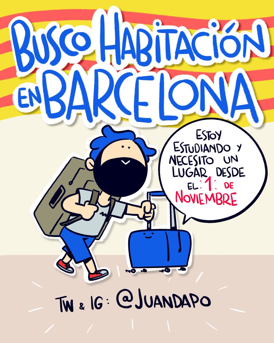 Juandapo's tweet image. Amigues! Estoy buscando habitación en #Barcelona necesito encontrar un lugar para el 1 de noviembre y para quedarme largo rato. 
Plz RT