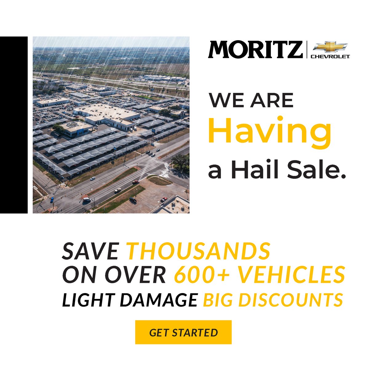 Save thousands now on over 600 vehicles at Moritz! Light Damage but BIG SAVINGS!
Drive up and see our team today at 9101 Camp Bowie West Blvd., Fort Worth, TX or reach out to us online at MoritzChevrolet.com.
#moritz #Chevrolet #Fortworth #hailsale #lightdamage #BigSavings