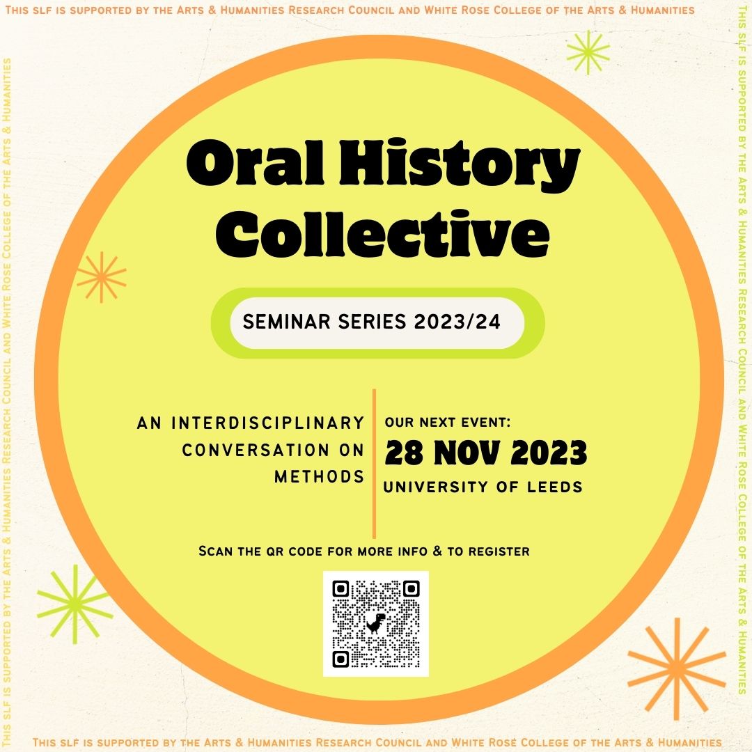 The Oral History Collective is thrilled to announce the launch of our 2023/24 Seminar Series:

Event 1: Planning and Preparing Oral Histories
🗓️ 28 November 2023
📍University of Leeds

Join the network &amp; register through our website: oralhistorycollective.com

Please share widely!