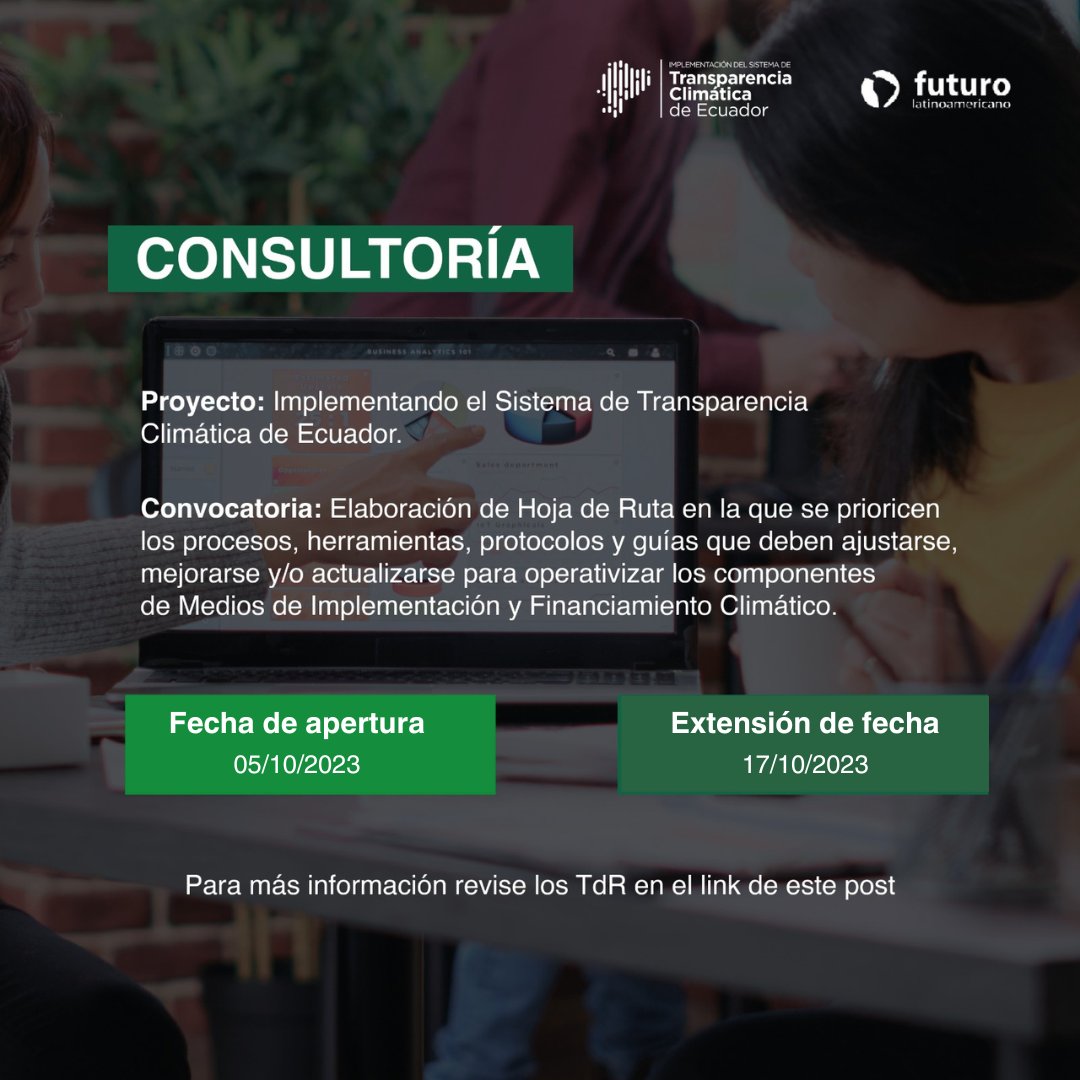 FuturoLatinoame's tweet photo. #OportunidadFFLA | 💼 El #ProyectoCBIT se encuentra en la búsqueda de un/a consultor/a en Financiamiento Climático / Medios de Implementación
🗓️ Postula hasta el: 17/10/2023
📒 Revisa los TdR en: https://t.co/V52UmNZpDB
✅ ‼️Forma parte de este proceso de selección, aplica ya‼️ https://t.co/Pu2Y7tZ1Aj