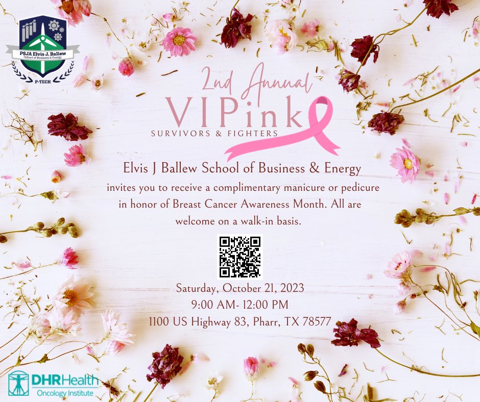 We are extremely excited to announce that we will be hosting our 2nd Annual VIPink Survivors &amp; Fighters Event. This is a community event open to all breast cancer survivors &amp; fighters. Enjoy a day of pampering from <a href="/PSJAISD/">PSJA ISD</a> cosmetology students. Don't forget to RSVP and share!