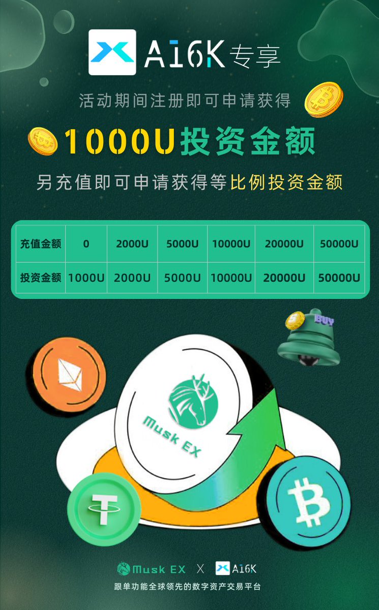 muskex_zh's tweet photo. 活動二！ #Musk充值大禮包！💰 活動期間，充值資金即可獲得等值的投資金額！💸 充2000U送2000U，充5WU送5WU，贈送金額專享跟單交易！🚀 在Musk，您的投資我們倍加珍惜！一起加油，一起贏！🎉 #Musk充值送 #投資更划算 https://t.co/9lw5NSyiaA