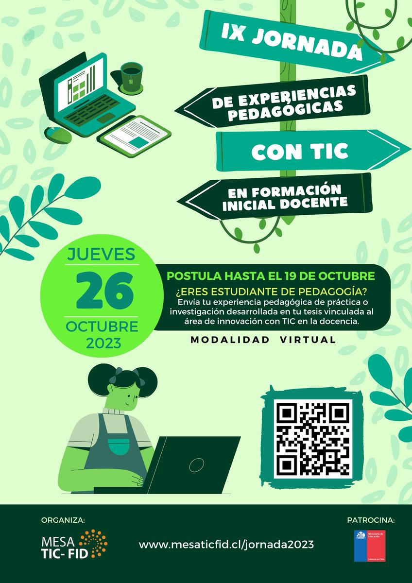⚠ ÚLTIMO LLAMADO!!!!! ¿Guías tesis en innovación y TIC en educación de estudiantes de pedagogía? Invitamos a tus estudiantes a compartir sus avances de tesis o experiencias de práctica.
➡ INGRESEN A: lnkd.in/eDxcw-mR

Organiza: <a href="/MesaTICenFID/">Mesa TIC-FID</a>  Patrocinado:  <a href="/Mineduc/">Ministerio de Educación</a>