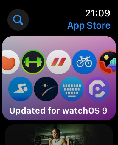 Assaf_Halfon's tweet photo. The App Store on Watch is so irrelevant that even a month into watchOS 10, it still advertises apps that are “Updated for watchOS 9” https://t.co/NFLI0pVrf0