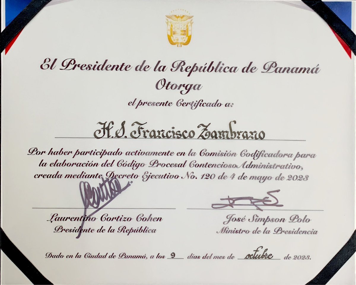 El 9 de octubre se hizo entrega, por la Comisión de Estado por la Justicia, del proyecto de Código Procesal Contencioso Administrativo al Presidente de la República, labor encomendada a la Comisión codificadora de la cual fui miembro, según D.E. 120, 4 de mayo de 2023.