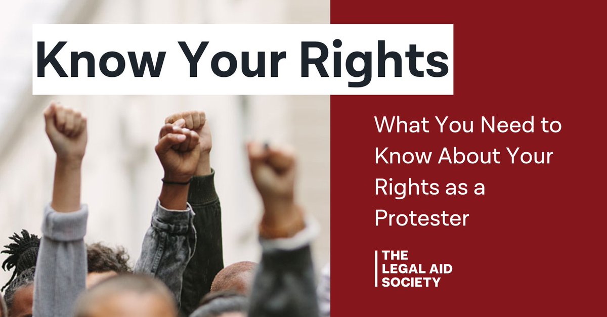 Heading out to a demonstration today? Know before you go. Read our Know Your Rights guide on what you need to know to stay safe and informed while protesting: legalaidnyc.org/get-help/arres…