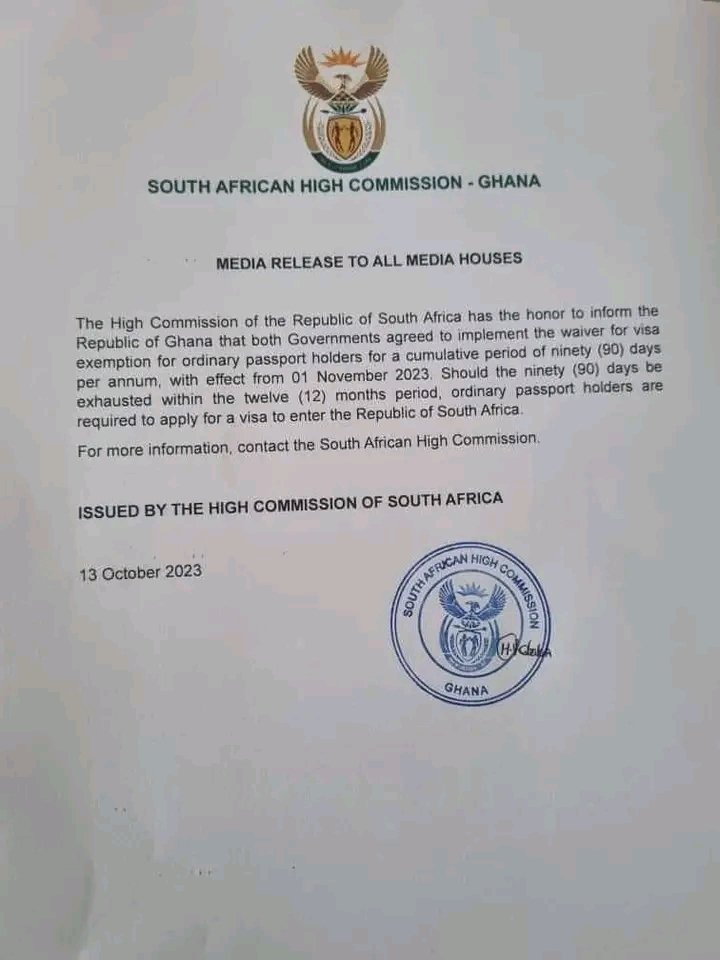 CleverBrain10's tweet photo. Good news: Travel from Ghana to South Africa now. Visa Free for 90 days in a year.😍 https://t.co/v76Q8quh1L