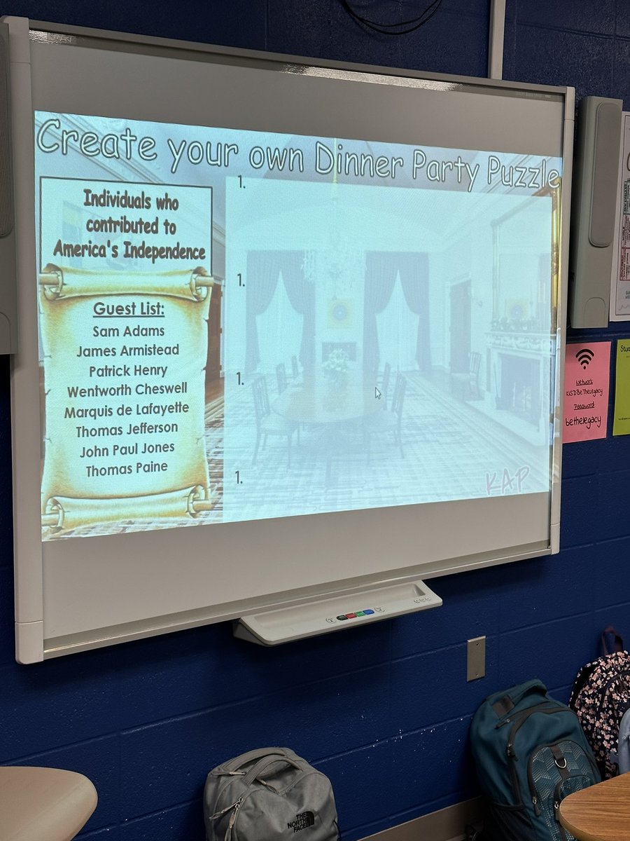 KanaShelby's tweet photo. Another fun and engaging day in 8th US History at Parkway! 💙🇺🇸🦅Students are creating their own Dinner Party Puzzle for the people of the American Revolution and then challenging other students to solve their seating chart! #bringonthecompetition @MPJHEagles @KISDSocStudies https://t.co/useRt007qu