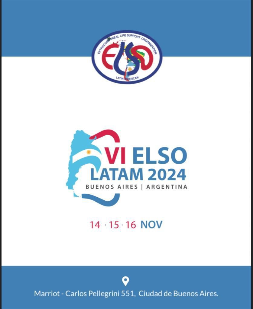 ElsoLatam's tweet photo. 📣Estamos muy contentos de anunciarles el VI CONGRESO ELSO LATAM 2024 que tendrá cede en BUENOS AIRES, ARGENTINA🇦🇷

Están todos muy cordialmente invitados a formar parte de este evento internacional donde tendremos la presencia de expertos en ECMO de Latinoamérica y del mundo🌎 https://t.co/1Qlf3SPIwa