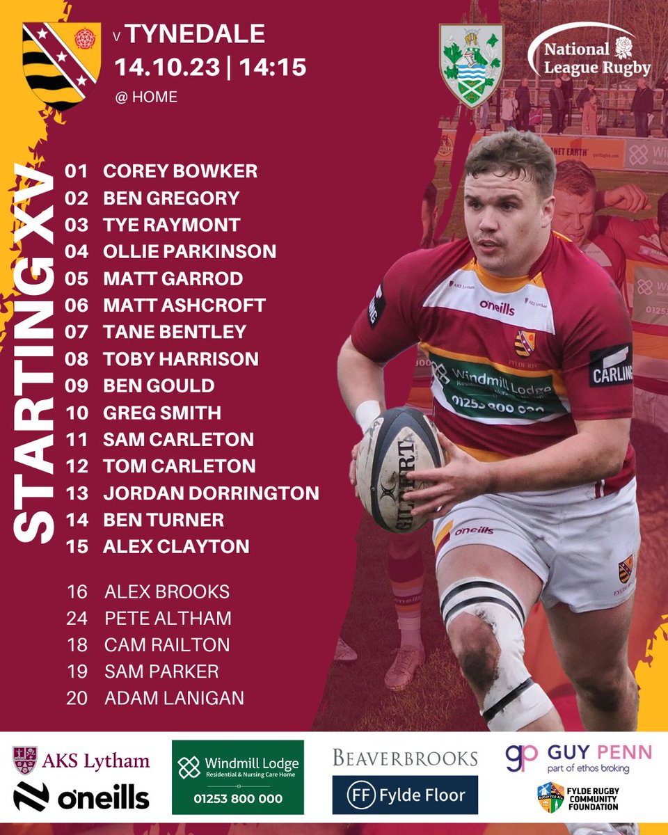 fylderugby's tweet image. #Fylde make 4 changes to their starting line-up for the visit of @TynedaleRFC to the Woodlands on Sat (ko 14.15). In the pack, Olli Parkinson returns for his first game of the season and partners Matt Garrod in the row. Tye Raymont starts at tighthead whilst Alex Clayton is at 15