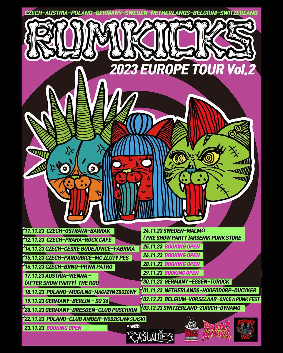 Rumkicks 2023 Europe tour vol.2 Booking open 23-25-26-28-29 of November around north west Germany / Denmark/ Netherland