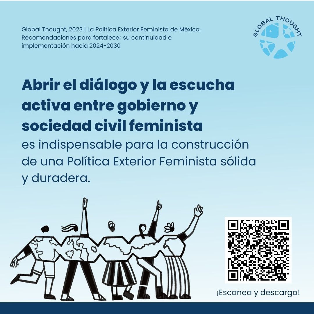 Daira_Arana's tweet image. Desde @GlobalThoughtMx recomendamos a la @SRE_mx abrir un diálogo incluyente con la sociedad civil #feminista, a fin de construir una Política Exterior Feminista eficiente y duradera.

globalthoughtmx.com/_files/ugd/50f…