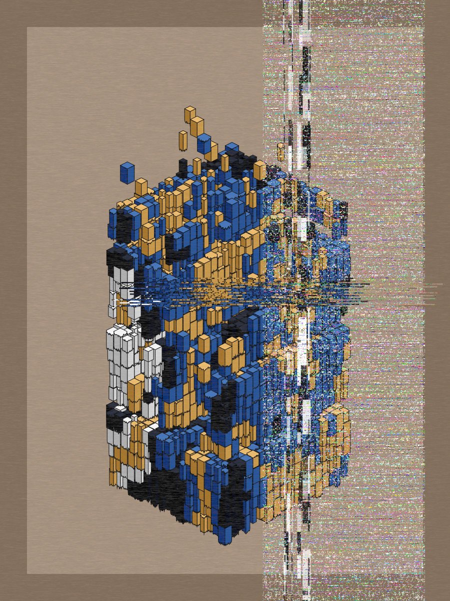 Not so iso on #fxhash 

Monday October 16 at 18:18 CET  

check pinned for more info

#genart #genartclub #tezosart #tezos #isometric #glitch