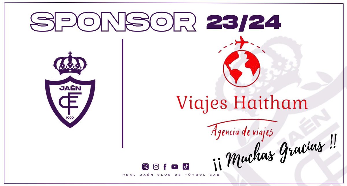 SPONSORS 23/24 VIAJES HAITHAM Agencia de viajes especializada en aventuras en Marruecos. Viajes organizados, venta de billetes de avión y ferry, guías, conductores… “Gente de Jaén con el Real Jaén” Gracias @viajes_haitham @RealJaenCF #canteradelrealjaén