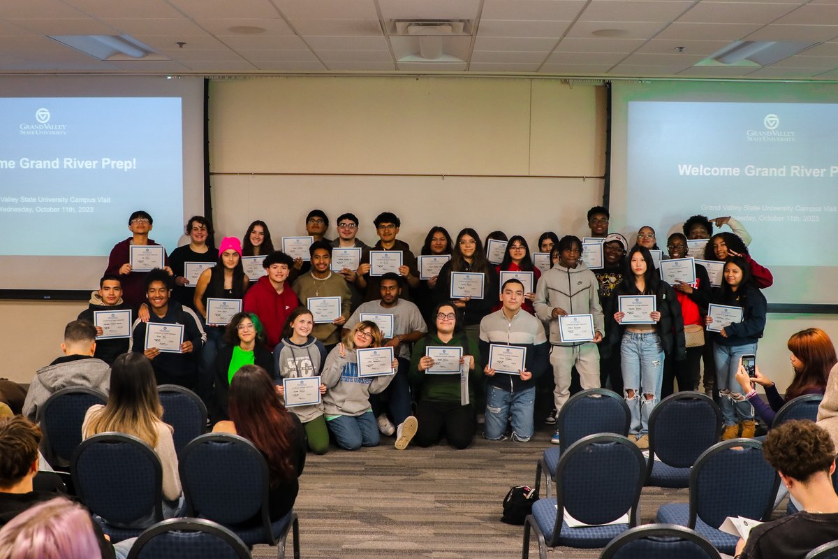 During a campus visit this week, we had the pleasure of surprising more than 30 students from @GrandRiverPrep with news that they had been accepted to Grand Valley. Can't wait to see these Lakers on campus next year! 😊 #GVSU #charterslead
