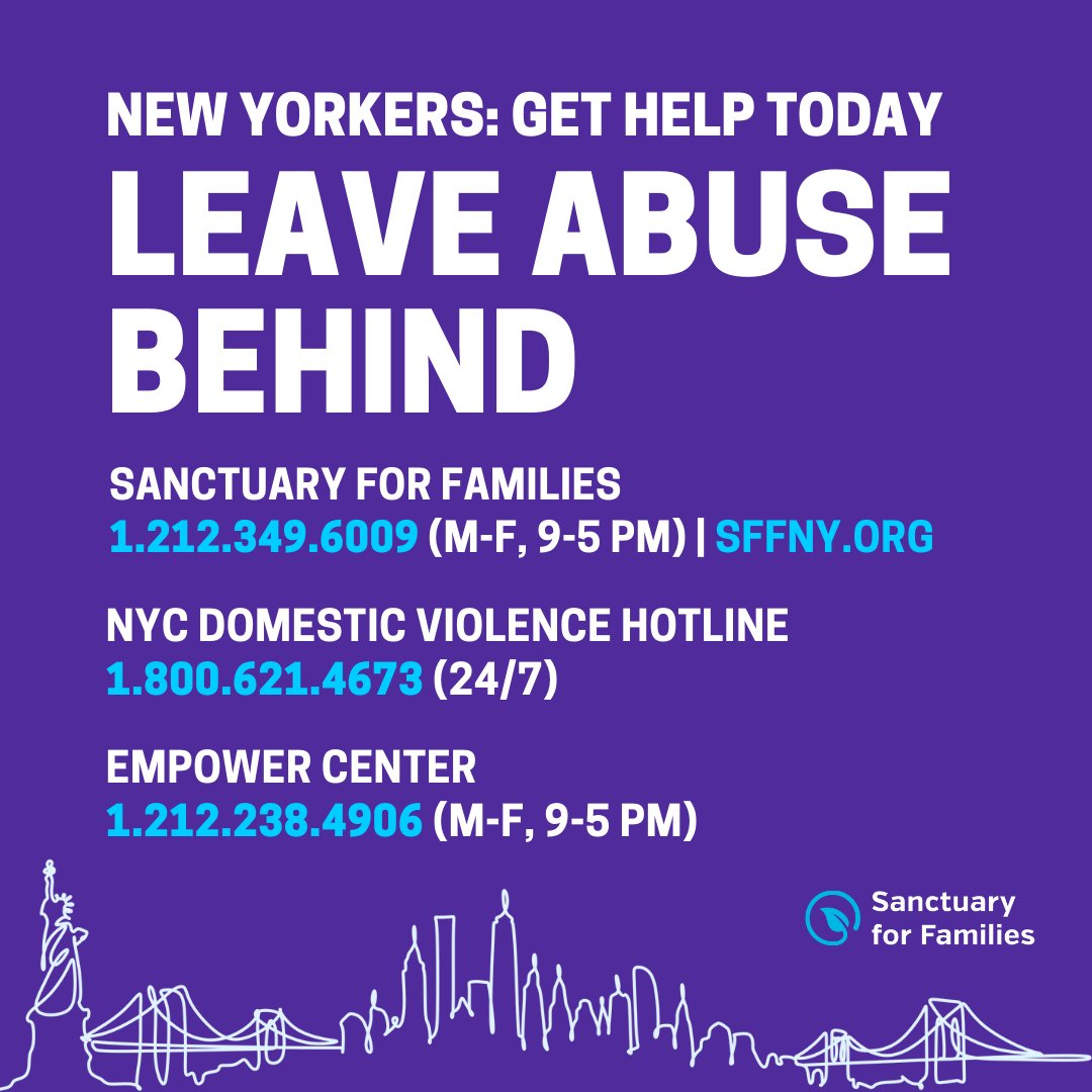SFFNY's tweet image. Leaving an abusive relationship takes immense courage, but you don't have to do it alone 💜
This #DomesticViolenceAwarenessMonth, take the first step towards healing. Visit sffny.org to learn more about our free services.