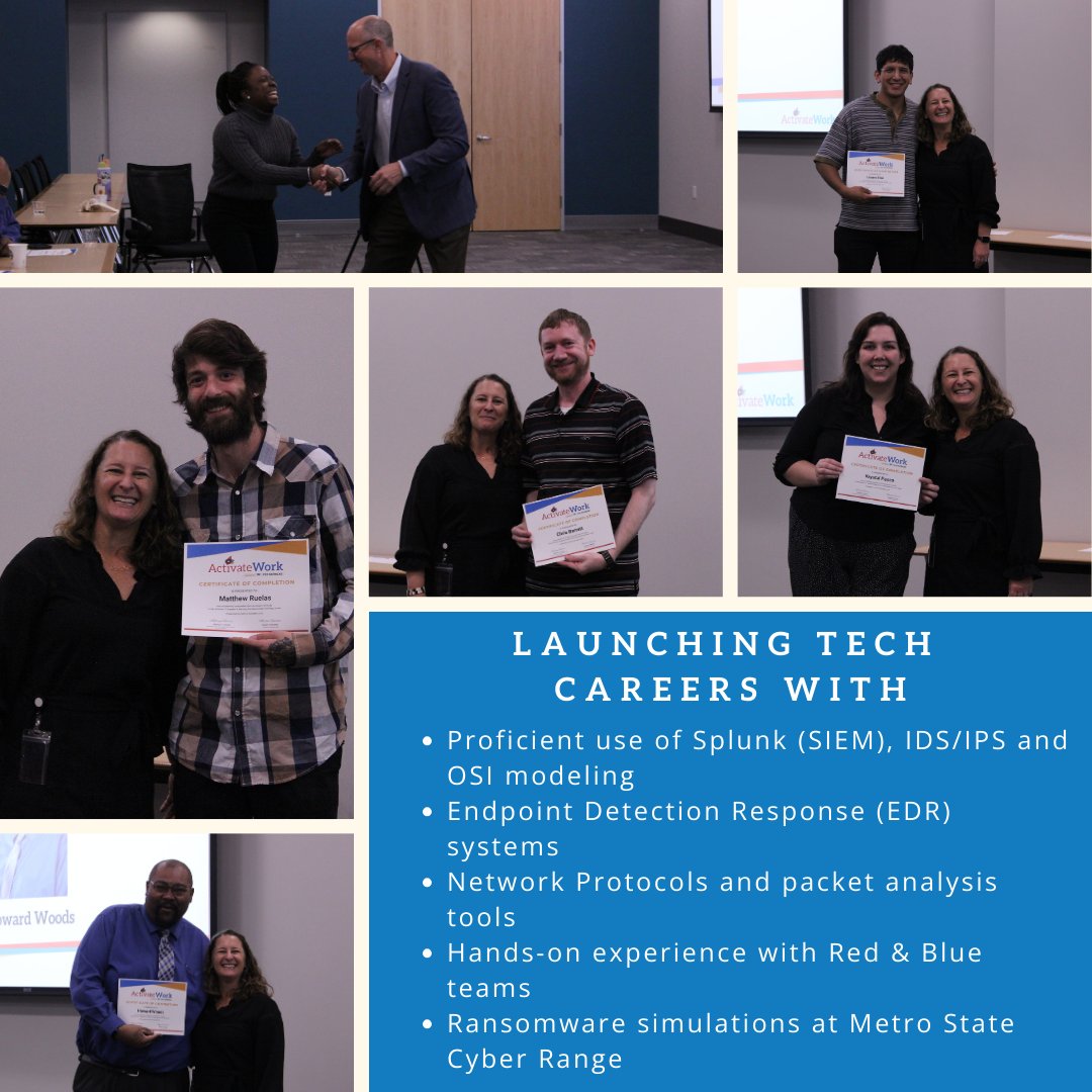 activate_work's tweet photo. ๐ Yesterday, 18 talented learners became ActivateWork technologists at our Security Fundamentals graduation! Thanks to keynote speaker Darcee Nelan, CEO of @IQWired. Excited to see their impact on #Denvertech as they launch their careers. ๐ #cybersecurity #talentsolutions https://t.co/e9jFDndPfp