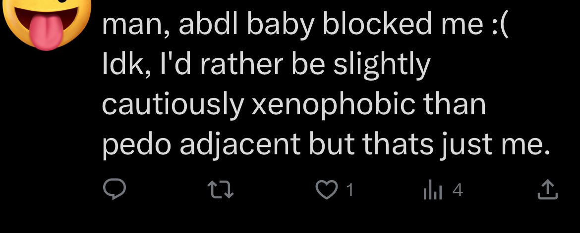 junebugscribble's tweet image. Imagine admitting to being xenophobic, and in the same breath saying I’m pedo adjacent for…*checks notes* wearing diapers and making cute art? At least I’m not racist 😂. These are the people following and supporting Clayton btw. 😬 I covered your user and pic to be nice. Yw 😂
