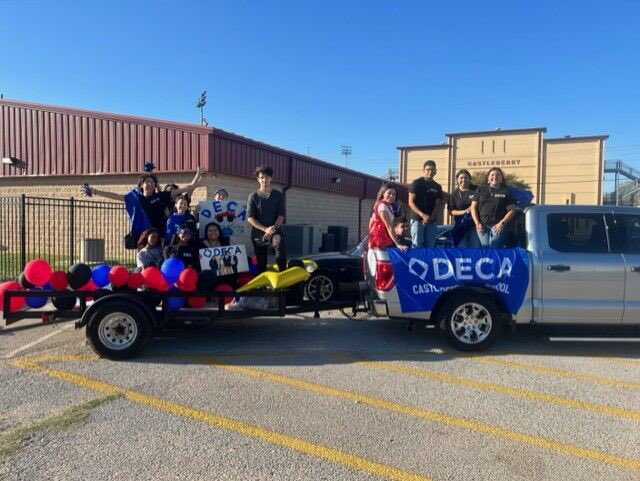 DECAlionsCHS's tweet photo. Yesterday, DECA had a float for the Castleberry homecoming parade! We had some members in the trailer and some other members giving out candy! https://t.co/n6Zbcq3oBa