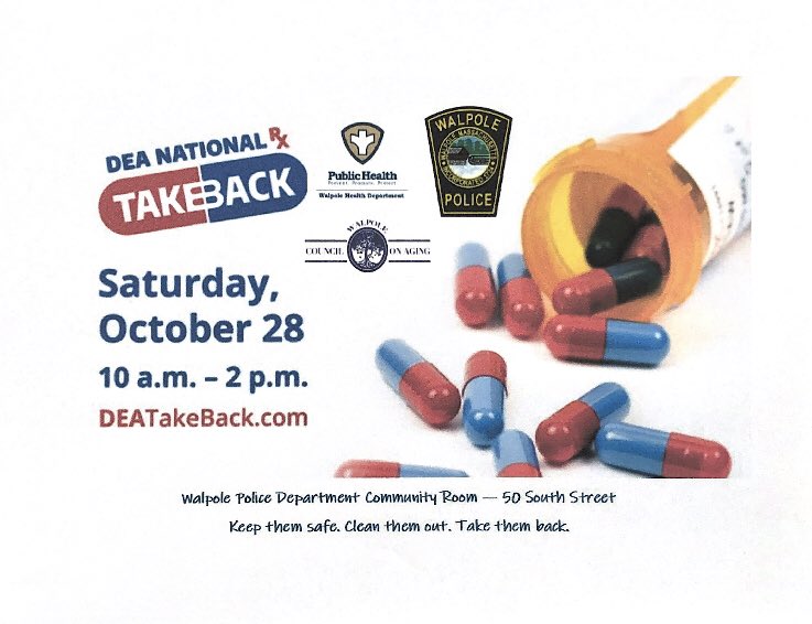 WalpoleNurse's tweet photo. Time to clean out those medicine cabinets!💊
Saturday October 28, 2023
10am - 2pm
Walpole Police Department
@TownofWalpole https://t.co/RMDk23LaMt