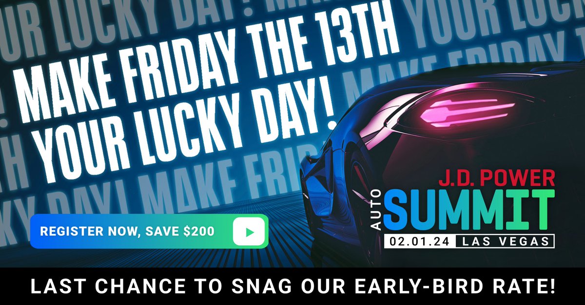 autodata's tweet image. Register NOW to take advantage of the discounted early bird registration rate for the 2024 J.D. Power Auto Summit. Prices increase TONIGHT at 11:59 PM CT. 
 
Reserve your spot today before prices increase 👉🏻 hubs.la/Q025sP290

#JDPAutoSummit