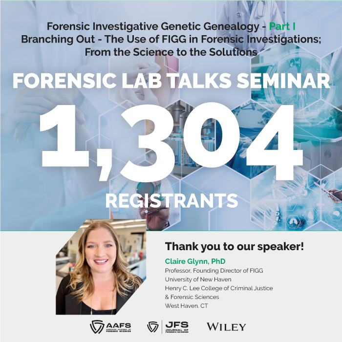 The_AAFS's tweet photo. Thank you to everyone who participated in our fifth #ForensicLabTalks seminar, and a big thank you to our incredible speaker, Claire Glynn!
 
We’re thrilled to see the positive response this #JFS series has received, and we look forward to continuing to host these seminars. https://t.co/vqtWCqsAn1