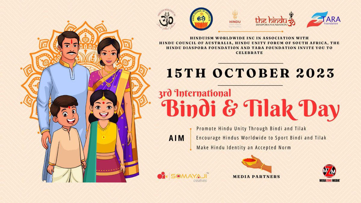 hinduparenting's tweet photo. Oct 15 Sunday 
Day 1 of Navaratri

Also being celebrated as 
#InternationalBindiAndTilakDay 

We need these rallying points to enthuse young people, build a mass movement & affirm a common worldwide Hindu identity.

Please encourage this movement by bindi/tilak in workplaces, homes, wherever you are and whatever you are doing.

Every movement starts with a spark. Let this be the spark we need to reclaim and wear our Hindu identity with pride!

You can also use the hashtag #InternationalBindiAndTilakDay to trend photos of people (or pets, if you wish) on social media - all pictures with bindi/tilak.

Let’s make our culture cool.