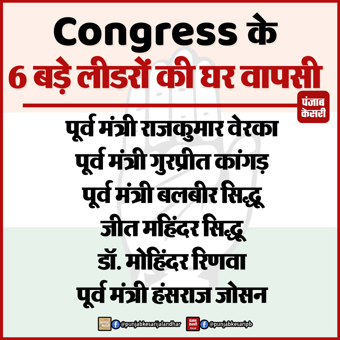Congress के 6 बड़ लीडरों की घर वापसी

#BreakingNews #BJP #Congressleaders #HindiNews #PunjabHindiNews #PunjabPolitics