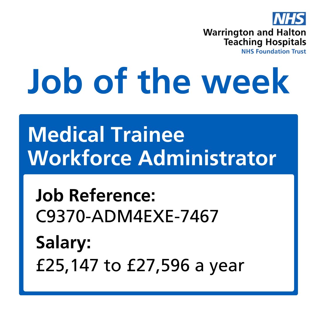 💼Job of the week💼

We are looking to appoint a highly motivated, well-organised individual with excellent communication and administrative skills who will support our Junior Doctors in Training working across the Trust.

For more info &amp; to apply visit 🔽
ow.ly/MXjA50PWnxh