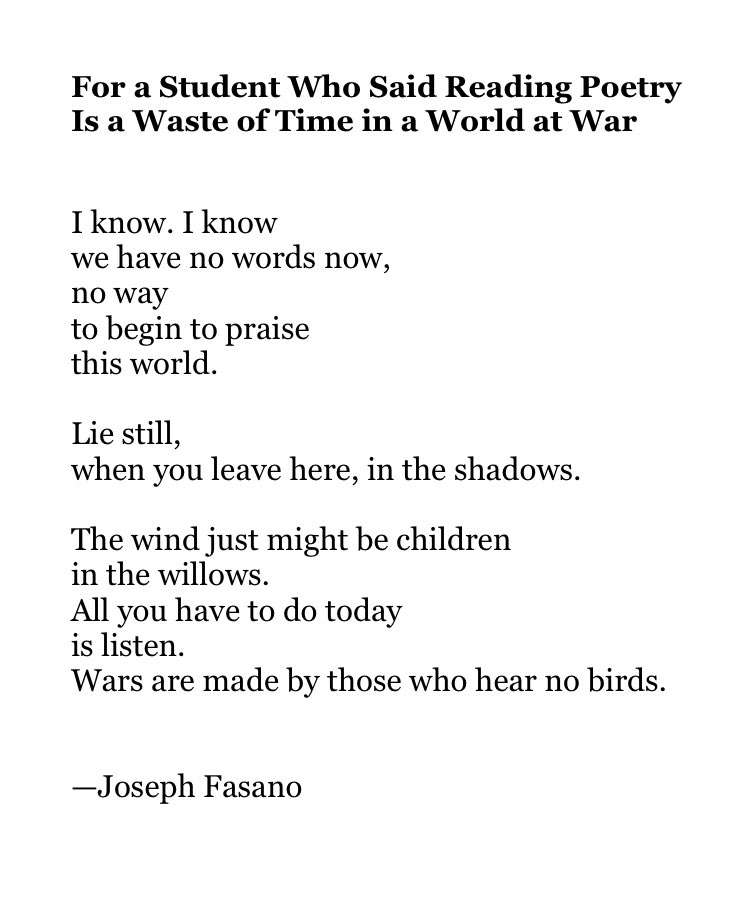 For a Student Who Said Reading Poetry Is a Waste of Time in a World at War