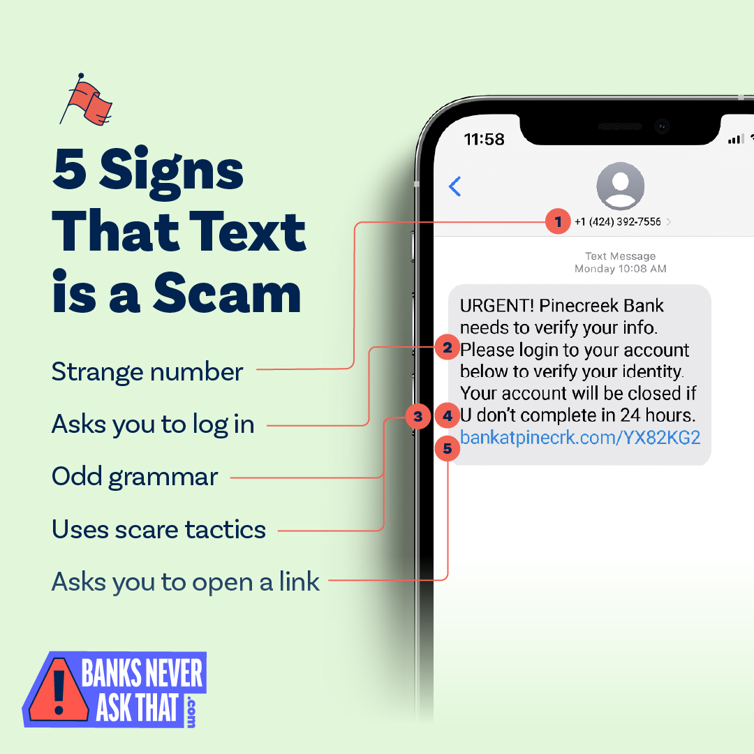 Did you know that fake bank messages are the most reported text scam? Here are 5 clues it’s not really your bank behind the screen: aba.social/3lpYQz4 #BanksNeverAskThat