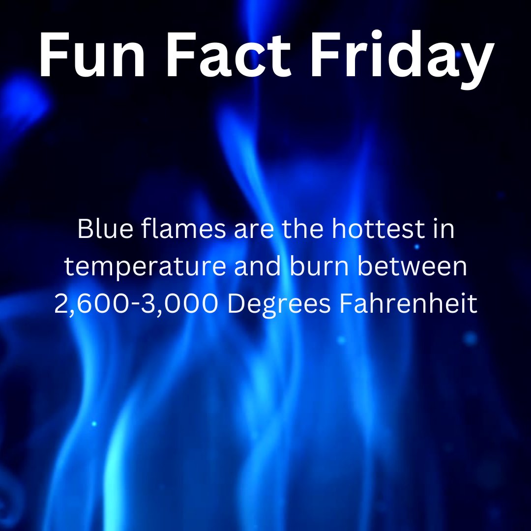 Innov8iveBoiler's tweet photo. The color of the flame is a great indicator of the temperature. Yellow flame is the coldest and the hottest flame is blue; with its temperature ranging between 2,600 - 3,000 degrees Fahrenheit.

#Fire #FunFactFriday #BlueFlame #FunFact https://t.co/XKl1lWs39u