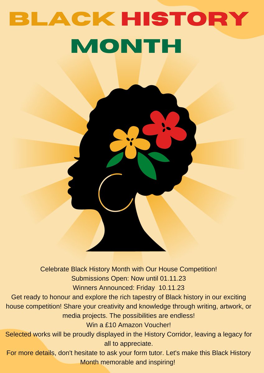 Our Black History Month competition launched today.  This year's theme is 'Celebrating Our Sisters'. We want you to make posters, poems, stories and TikToks specifically on women who had impact on Britain, London or in our local community! Good luck! #blackhistorymonthuk
