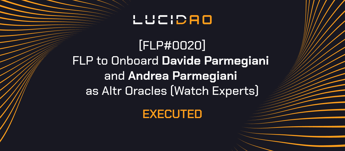 Lucidao_'s tweet photo. You have voted, and FLP#0020 has passed and been executed.π
Take a look at the new pages dedicated to Altr's new watch experts here:
Davide #Parmegiani π https://t.co/2N73FnkAEU
Andrea Parmegiani π https://t.co/np5rhj4P9T
#Watchexperts #Altr #FLP0020 #FLP https://t.co/j9IFVkMp65