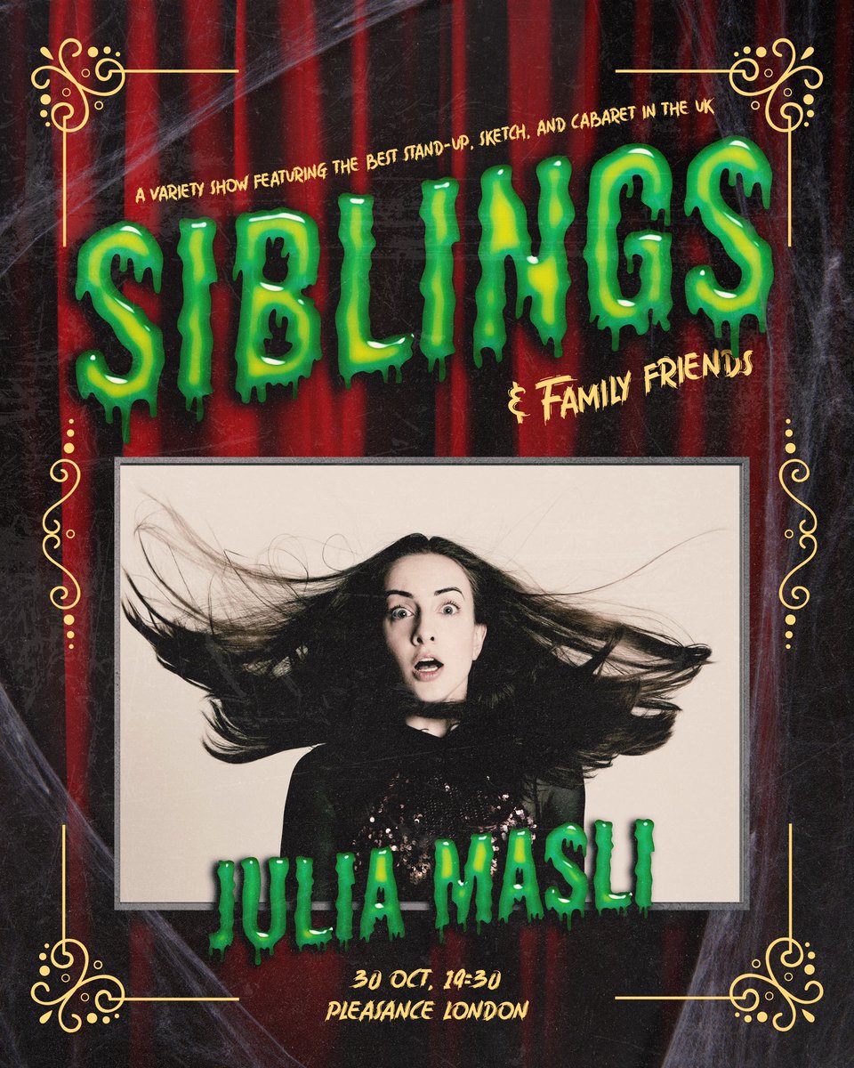 🎃 LINEUP ANNOUNCEMENT 🎃 The best problem solver in all the land, clown, comedian, lover of legs, lover of logs, Edinburgh 2023 best show nominee & the queen of Halloween @JuliaMasli is joining us! Join us @ThePleasance 30th October - 7:30 pm pleasance.co.uk/event/siblings…