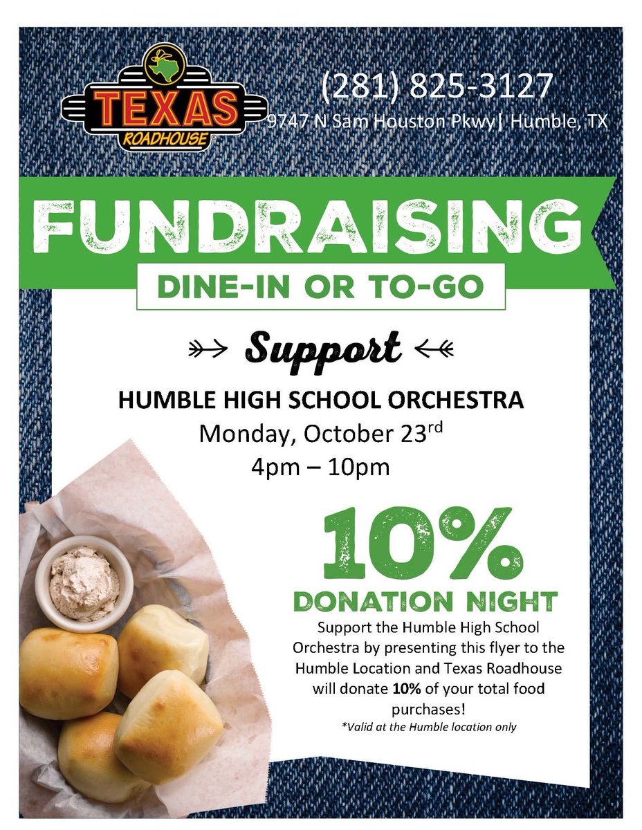 ATTN Wildcat Friends &amp; Family: We have 2 opportunities to support the Humble Orchestras! Thursday, 10/19 from 4-9 pm at Raising Cane's &amp; Monday, 10/23 from 4-10 pm at Texas Roadhouse. Be sure to mention Humble HS orchestra! 🤩🎻🫶 <a href="/orchestra_HHS/">The HHS Orchestra</a>  <a href="/rsms_orchestra/">RSMS Orchestra</a>  <a href="/humblemsorch/">Humble Middle School Orchestra</a>