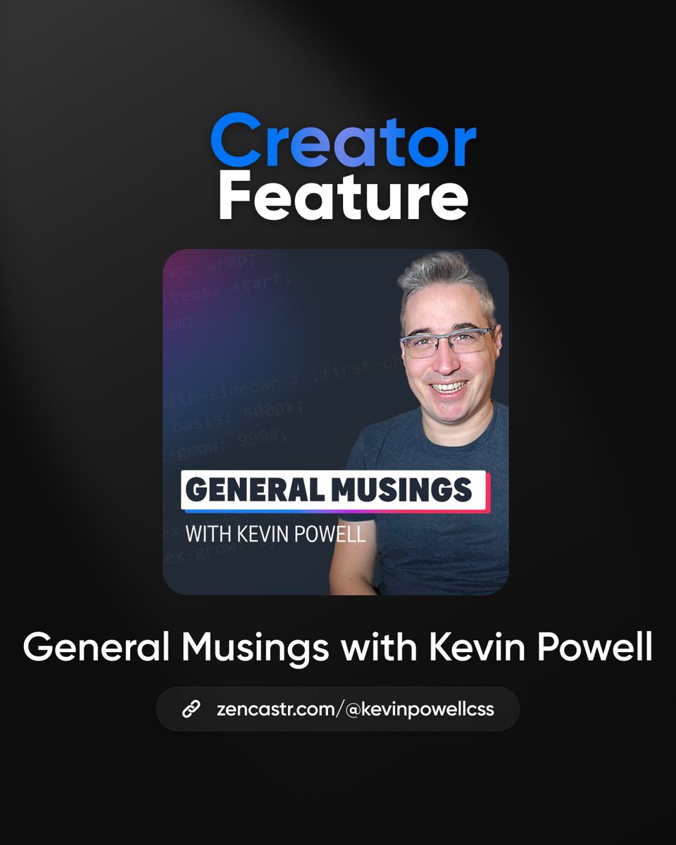 zencastr's tweet photo. This week, we're thrilled to spotlight one of our outstanding podcast creators - the incredible @KevinJPowell! 🌟 Kevin is the host of "General Musings," a podcast that delves into various subjects, from front-end development to a wide array of intriguing topics. https://t.co/StZOHH4OAh