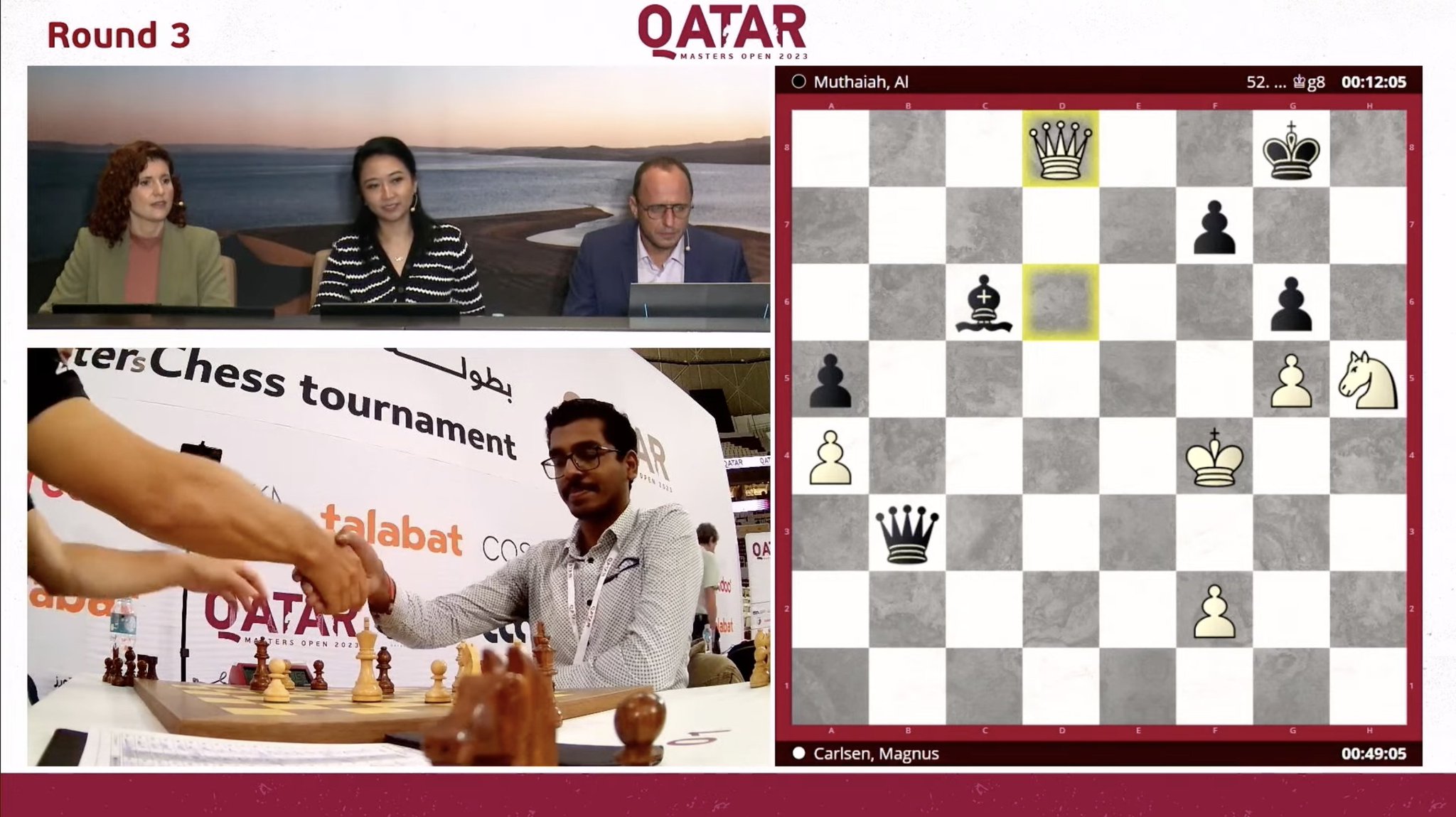 chess24.com on X: Muthaiah AL resigns, as it's mate-in-3, and Carlsen  moves to a more respectable 2/3!  #QatarMasters2023   / X